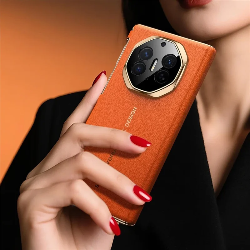 SULADA til Huawei Mate XT Ultimate / XTs Ultimate Magnetisk Case med Dobbeltakse Design Hjernbeskyttelse af Ægte Kudefrak + PC Telefonbeskyttelse - Orange