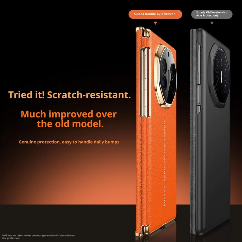 SULADA til Huawei Mate XT Ultimate / XTs Ultimate Magnetisk Case med Dobbeltakse Design Hjernbeskyttelse af Ægte Kudefrak + PC Telefonbeskyttelse - Orange