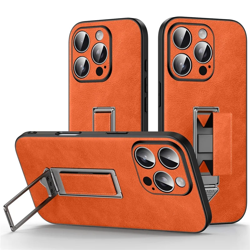 SULADA For iPhone 16 Pro Kickstand Case with Magnetic Finger Strap TPU + PC + PU Phone Cover - Orange