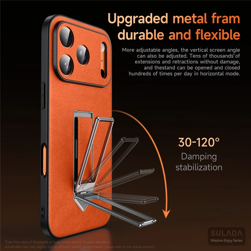 SULADA For iPhone 16 Pro Max Kickstand Case with Magnetic Finger Strap TPU + PC + PU Phone Cover - Orange