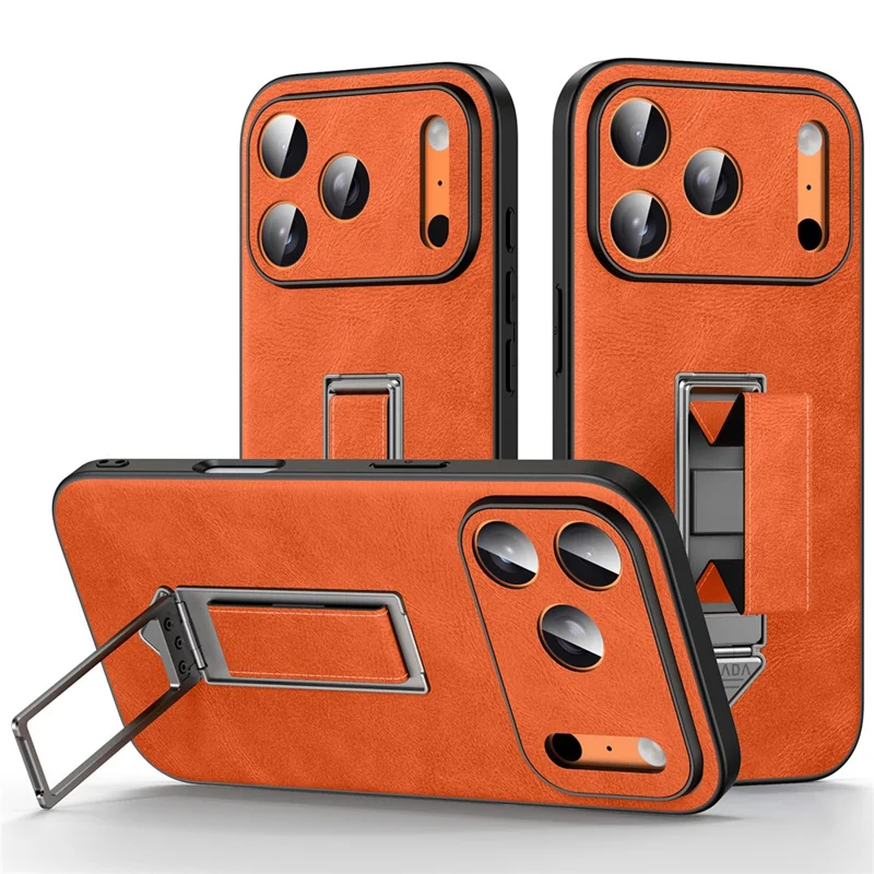 SULADA For iPhone 17 Pro Max Kickstand Case with Magnetic Finger Strap TPU + PC + PU Phone Cover - Orange