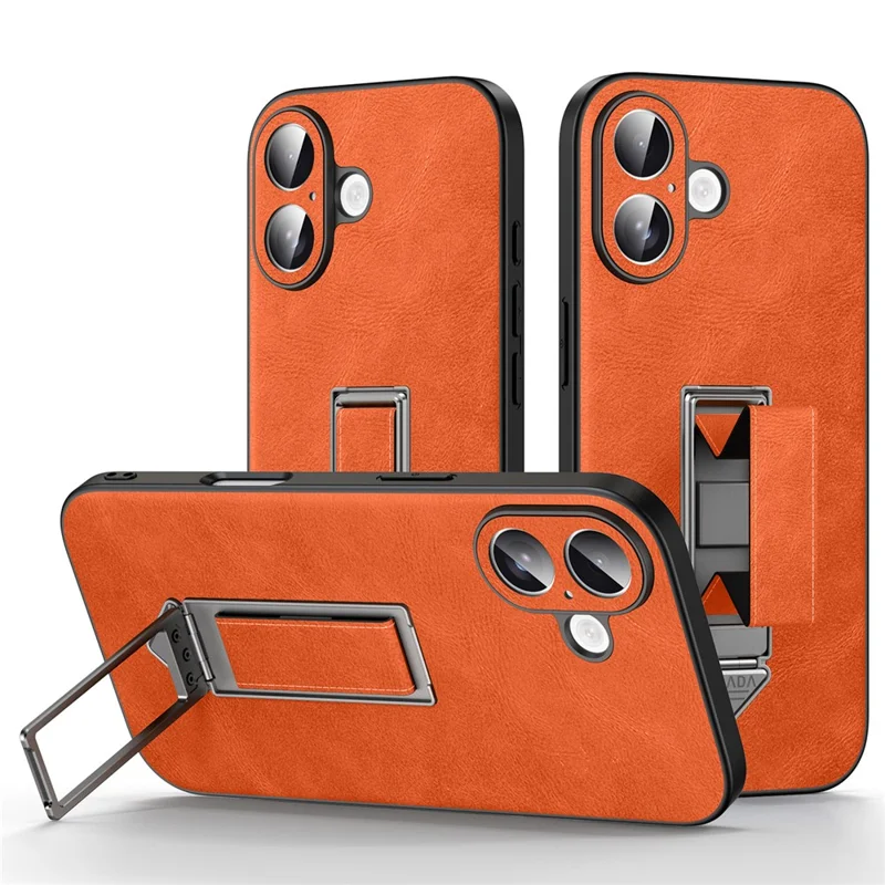 SULADA For iPhone 17 Kickstand Case with Magnetic Finger Strap TPU + PC + PU Phone Cover - Orange