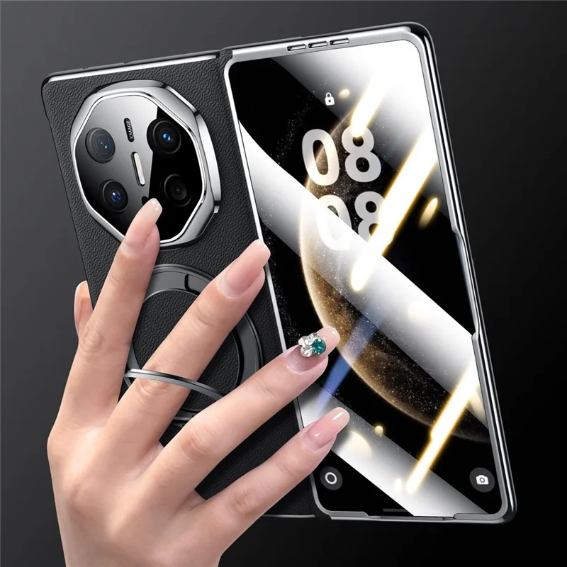 SULADA Pour Huawei Mate X6 Étui magnétique avec support / Film d'écran Véritable cuir de vache PC Housse de téléphone - Noir