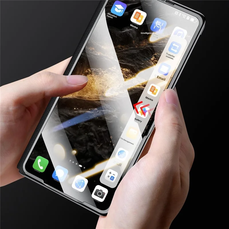 SULADA Pour Huawei Mate X6 Étui magnétique avec support / Film d'écran Véritable cuir de vache PC Housse de téléphone - Noir