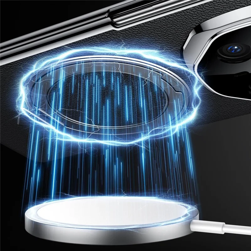 SULADA Pour Huawei Mate X6 Étui magnétique avec support / Film d'écran Véritable cuir de vache PC Housse de téléphone - Noir