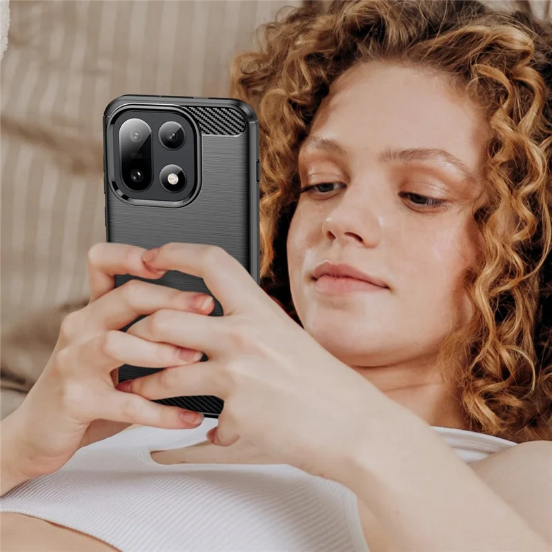 For OnePlus 15 5G Case Protective Phone Cover Carbon Fiber Texture Brushed - Black