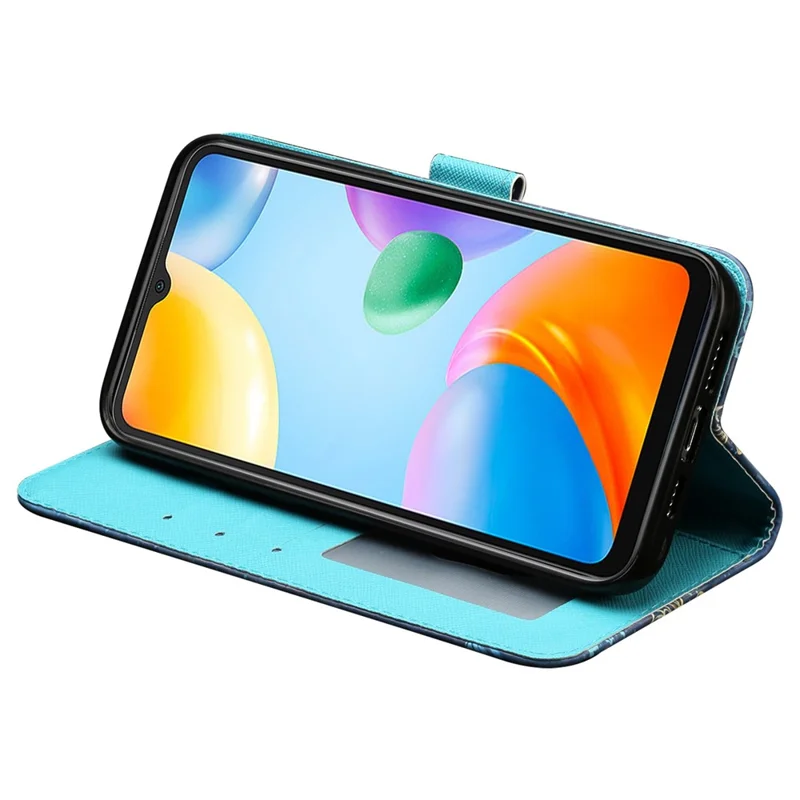 For Xiaomi Redmi 10A PU Leather Wallet Magnetic Case 3D Pattern Printing Stand Flip Phone Cover with Strap - Blue Gold Butterflies