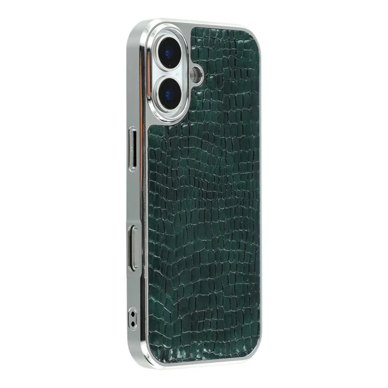 For iPhone 17 Case Crocodile Texture PU Leather Coated PC + TPU Electroplating Phone Cover - Green