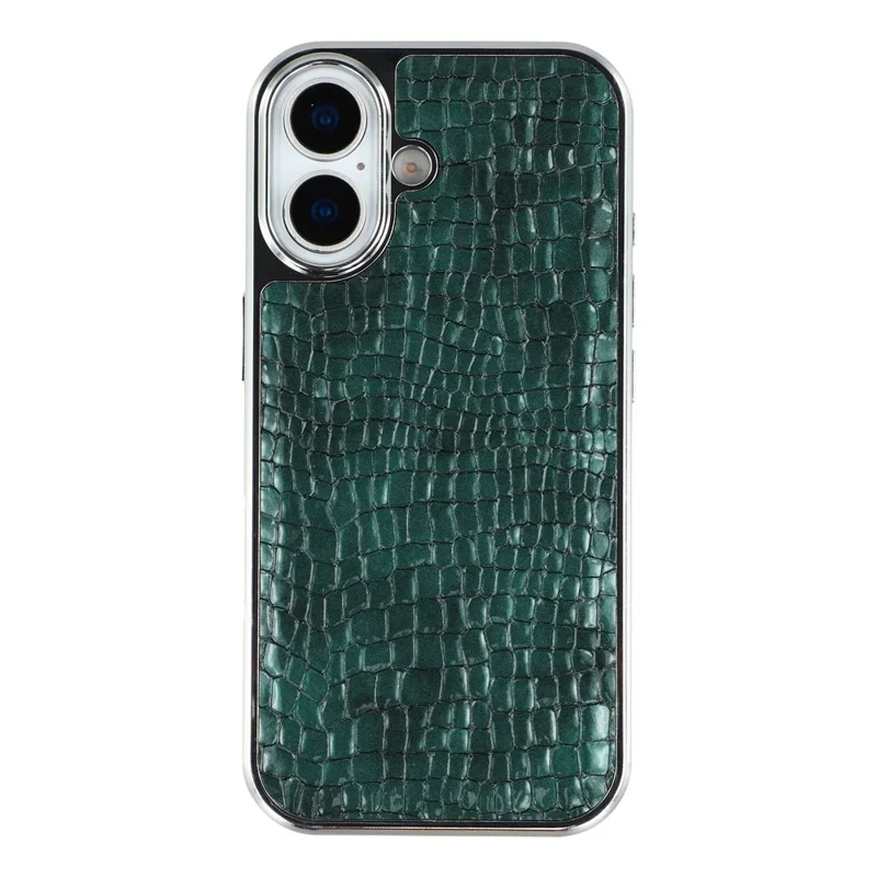 For iPhone 17 Case Crocodile Texture PU Leather Coated PC + TPU Electroplating Phone Cover - Green