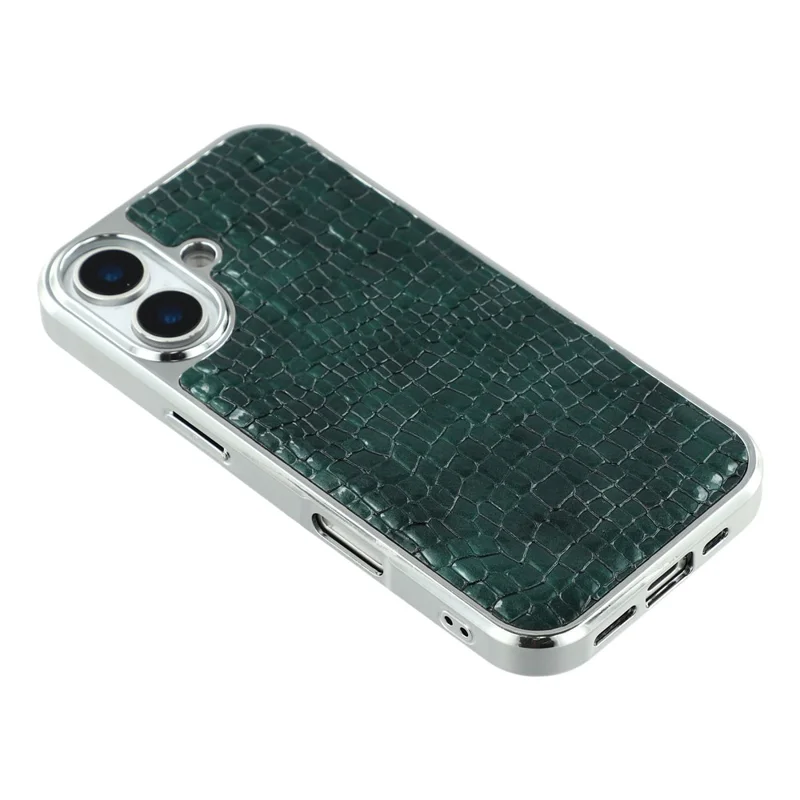 For iPhone 17 Case Crocodile Texture PU Leather Coated PC + TPU Electroplating Phone Cover - Green