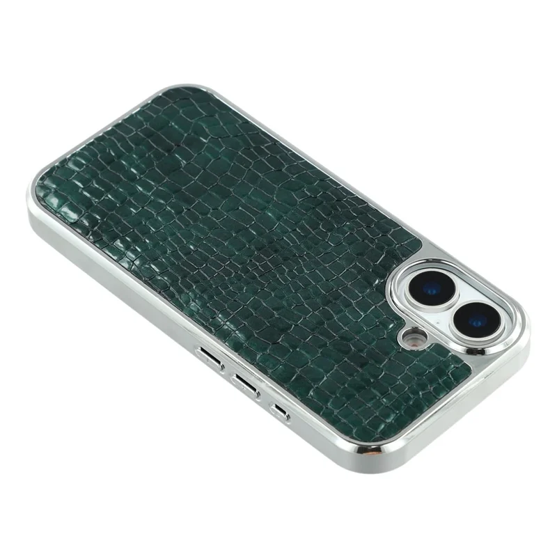 For iPhone 17 Case Crocodile Texture PU Leather Coated PC + TPU Electroplating Phone Cover - Green