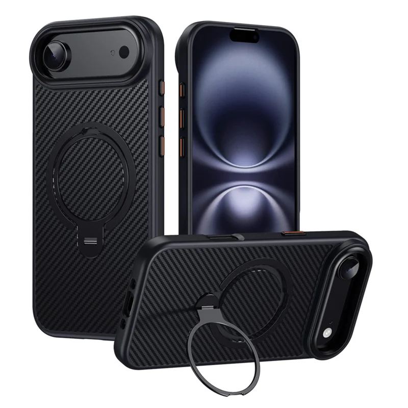 Для iPhone Air Case, совместимый с MagSafe, PC + TPU, чехол для телефона с кольцом-держателем, текстура из углеродного волокна - черный