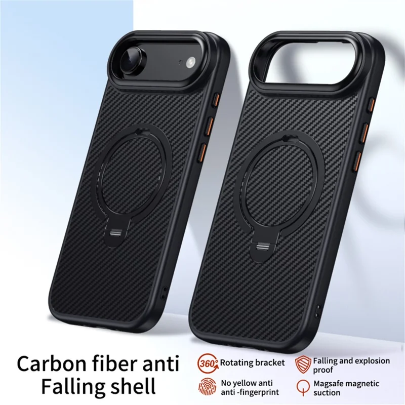 Для iPhone Air Case, совместимый с MagSafe, PC + TPU, чехол для телефона с кольцом-держателем, текстура из углеродного волокна - черный