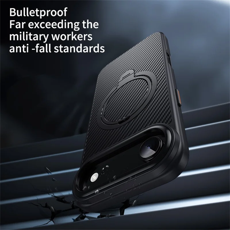Для iPhone Air Case, совместимый с MagSafe, PC + TPU, чехол для телефона с кольцом-держателем, текстура из углеродного волокна - черный