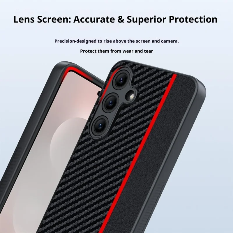 For Samsung Galaxy S25 FE Case Leather + PC Hard Phone Cover Carbon Fiber Texture - Black  /  Red