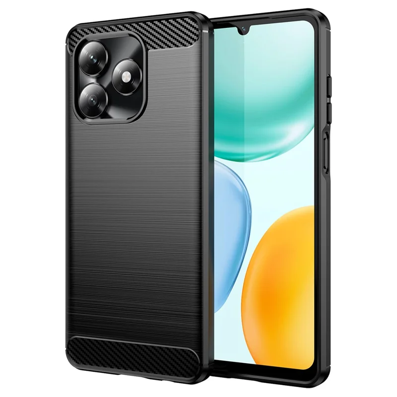 Funda protectora para teléfono For Honor X5c 4G / X5c Plus 4G, textura de fibra de carbono cepillada - Negro