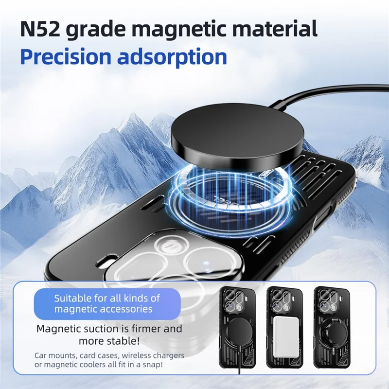 ABEEL For Oppo Find X9 5G Magnetic Case Aluminium Alloy + PC + TPU Hollow Heat Dissipation Phone Cover - Black