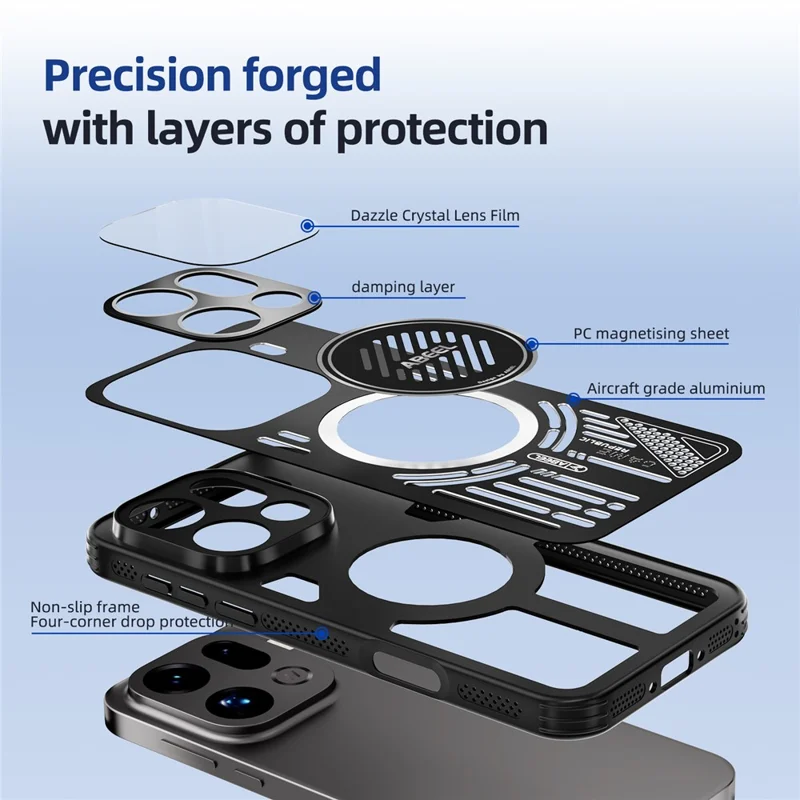 ABEEL For Oppo Find X9 5G Magnetic Case Aluminium Alloy + PC + TPU Hollow Heat Dissipation Phone Cover - Black