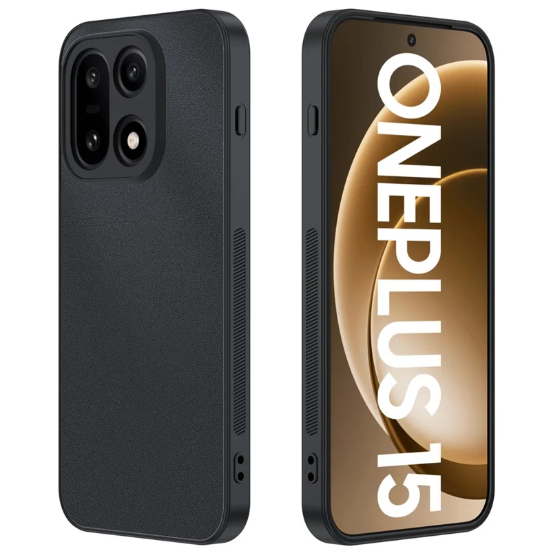 Obudowa na OnePlus 15 5G, pokrowiec przeciwwypadkowy z tworzywa PC z powłoką z ekoskóry i TPU - Czarny