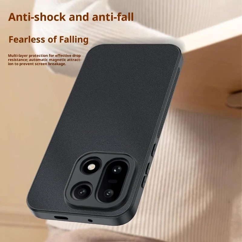 Obudowa na OnePlus 15 5G, pokrowiec przeciwwypadkowy z tworzywa PC z powłoką z ekoskóry i TPU - Czarny