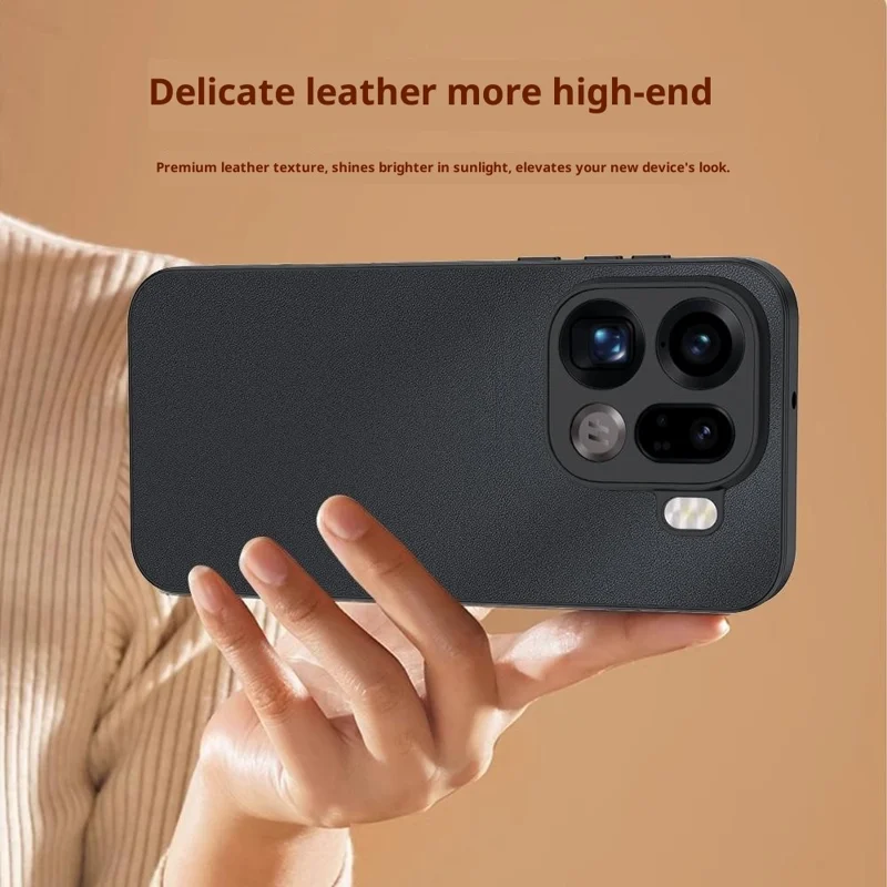 For Oppo Find X9 5G Case PU Leather Coated PC + TPU Anti-Drop Phone Cover - Black
