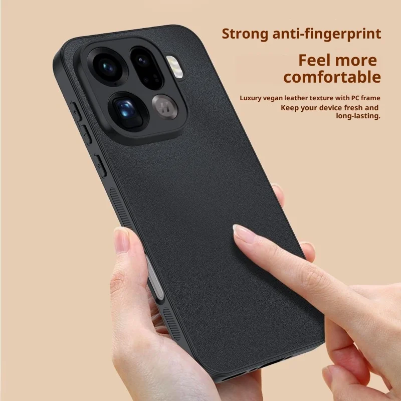 For Oppo Find X9 5G Case PU Leather Coated PC + TPU Anti-Drop Phone Cover - Black