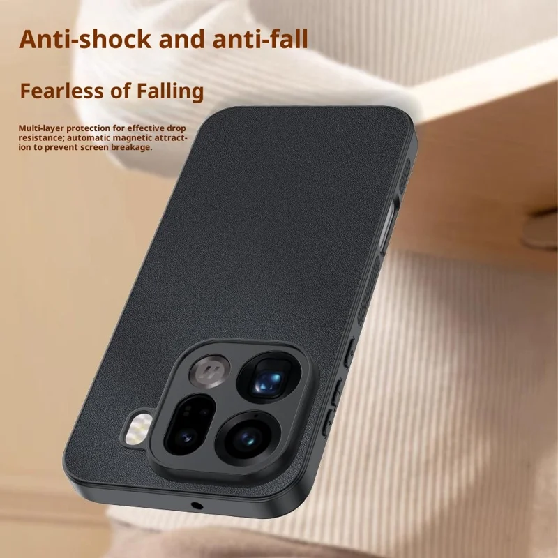 For Oppo Find X9 5G Case PU Leather Coated PC + TPU Anti-Drop Phone Cover - Black