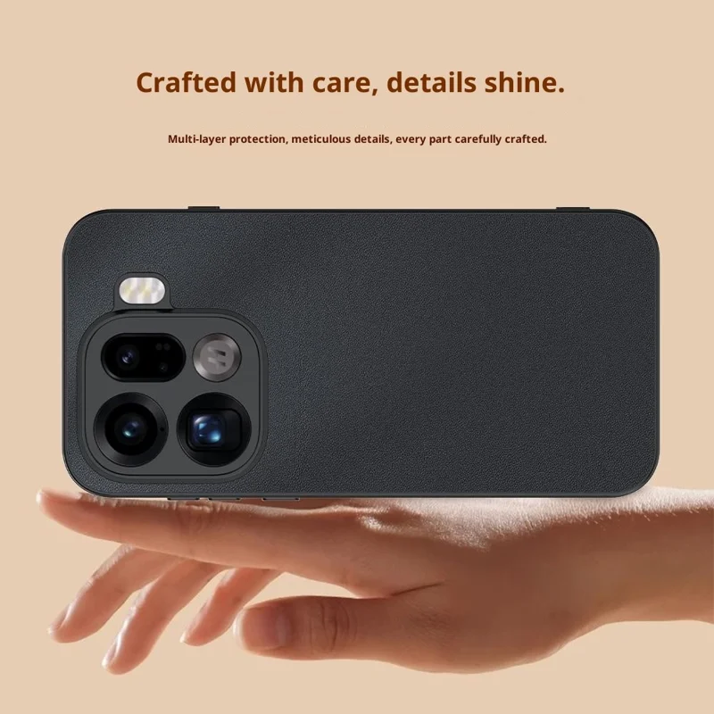 For Oppo Find X9 5G Case PU Leather Coated PC + TPU Anti-Drop Phone Cover - Black