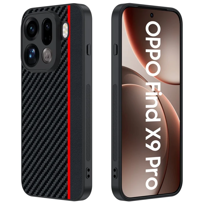 For Oppo Find X9 Pro 5G Case Leather + PC Hard Phone Cover Carbon Fiber Texture - Black  /  Red