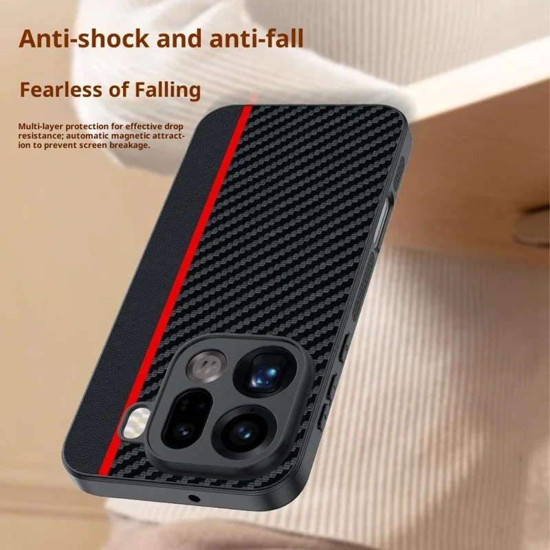 For Oppo Find X9 Pro 5G Case Leather + PC Hard Phone Cover Carbon Fiber Texture - Black  /  Red