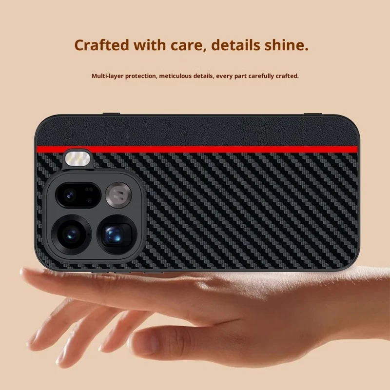 For Oppo Find X9 Pro 5G Case Leather + PC Hard Phone Cover Carbon Fiber Texture - Black  /  Red