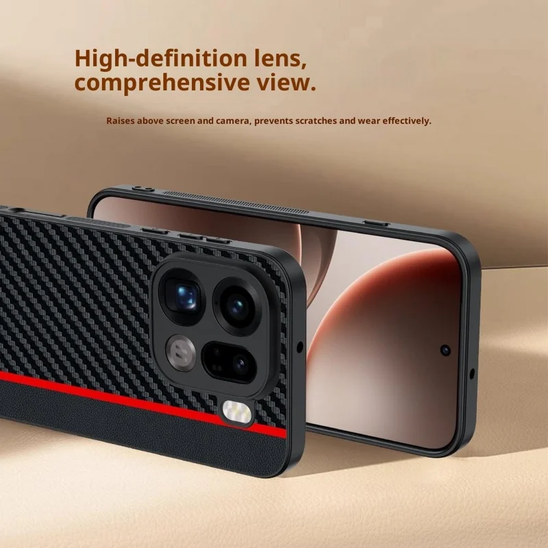 For Oppo Find X9 Pro 5G Case Leather + PC Hard Phone Cover Carbon Fiber Texture - Black  /  Red