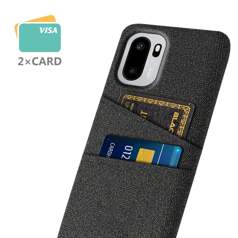 For OnePlus Ace 6T 5G / Ace 6 5G Case Cloth + Hard PC Phone Cover with Dual Card Slots - Black