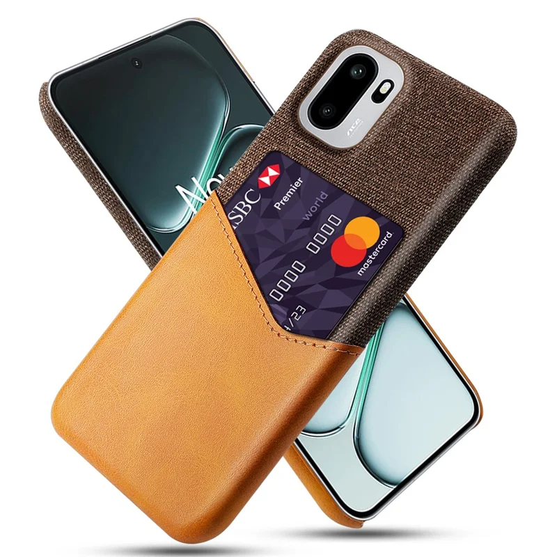 For OnePlus Ace 6 5G Case PU Leather Cloth Texture Hard PC Phone Cover with Card Holder - Orange