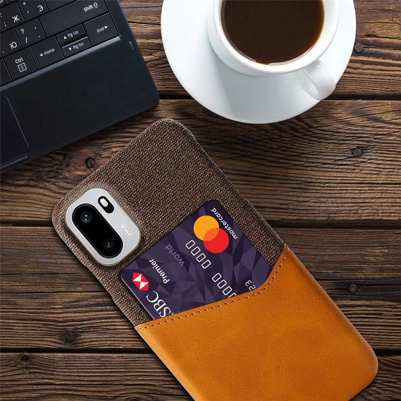 For OnePlus Ace 6 5G Case PU Leather Cloth Texture Hard PC Phone Cover with Card Holder - Orange