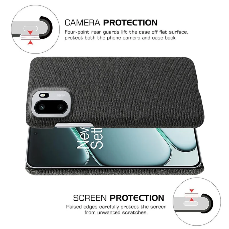 For OnePlus Ace 6T 5G / Ace 6 5G Phone Case Cloth Texture Anti-Scratch Protective PC Back Cover - Black