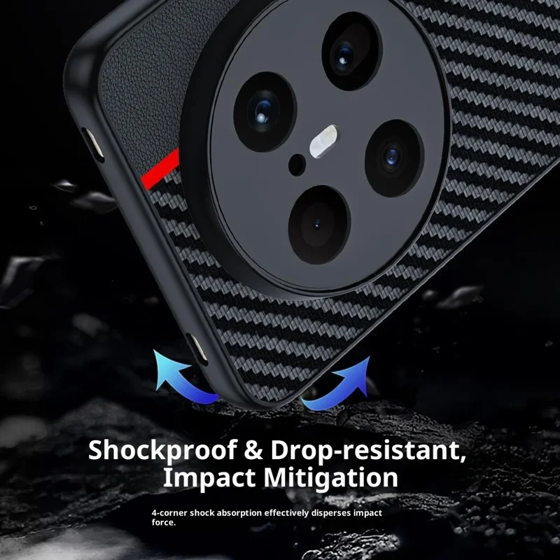 Huawei Mate 70 Air Case Leder + PC Hartschalen-Handyhülle mit Kohlefaser-Textur - Schwarz / Rot