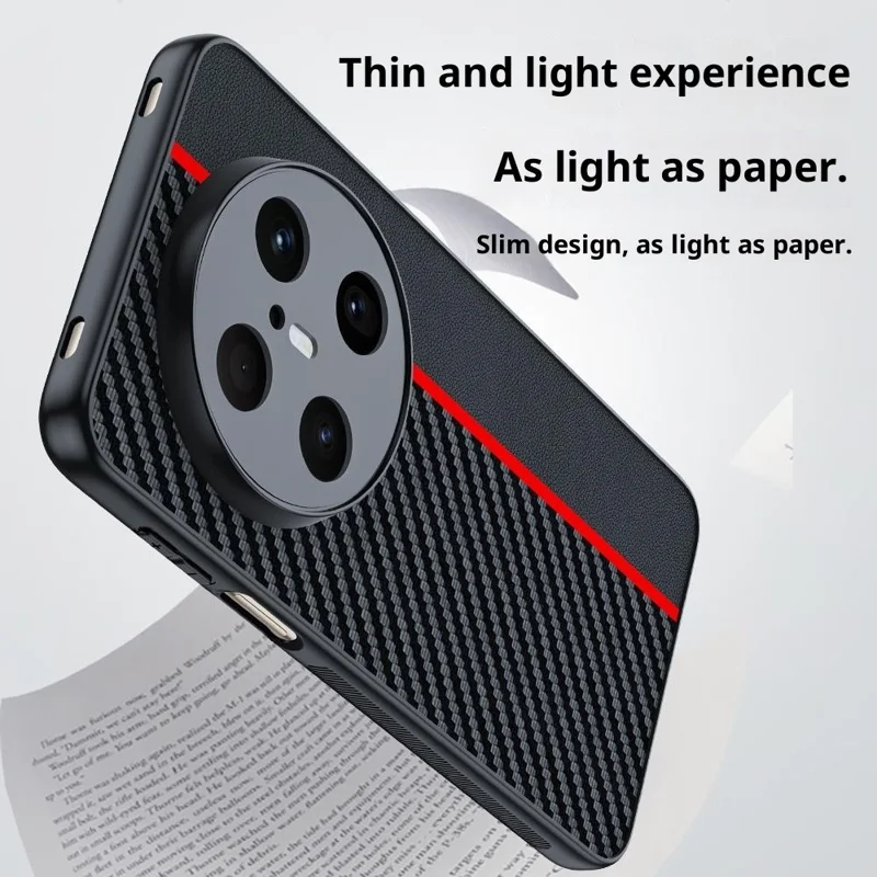 Huawei Mate 70 Air Case Leder + PC Hartschalen-Handyhülle mit Kohlefaser-Textur - Schwarz / Rot