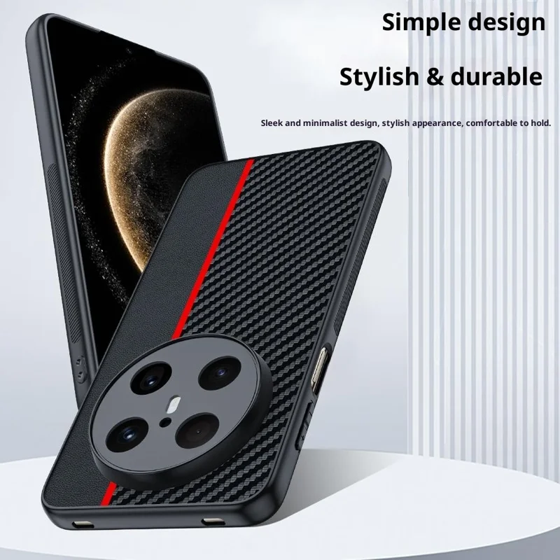 Huawei Mate 70 Air Case Leder + PC Hartschalen-Handyhülle mit Kohlefaser-Textur - Schwarz / Rot