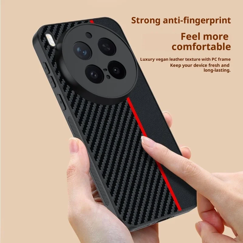 Per vivo X300 Pro 5G Custodia in pelle + Custodia rigida in PC Texture in fibra di carbonio - Nero / Rosso