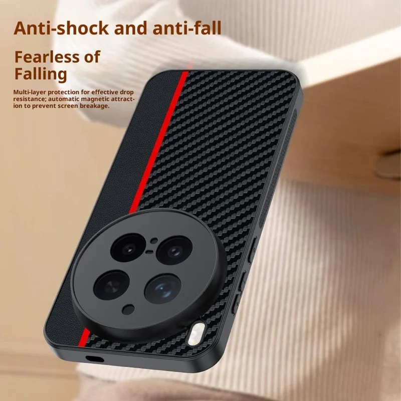 Per vivo X300 Pro 5G Custodia in pelle + Custodia rigida in PC Texture in fibra di carbonio - Nero / Rosso