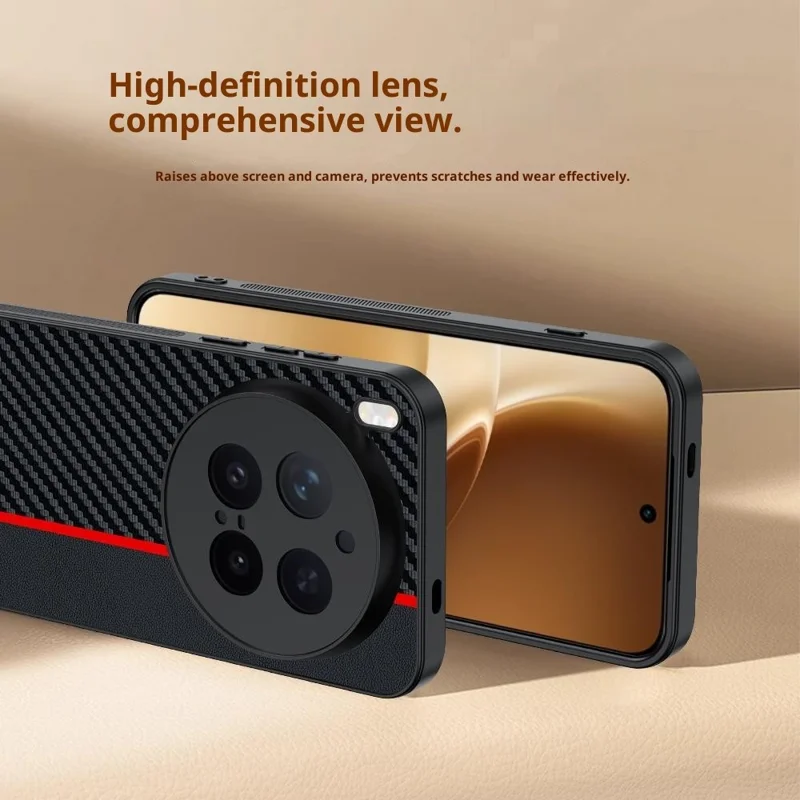 Per vivo X300 Pro 5G Custodia in pelle + Custodia rigida in PC Texture in fibra di carbonio - Nero / Rosso