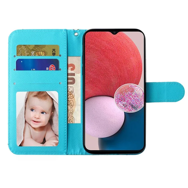 Estuche de Teléfono de Impresión de Patrones 3D Para Samsung Galaxy A14 5G, Flip Cover de Billetera de Cuero PU Anti-scratch - Mariposas de Oro Azul