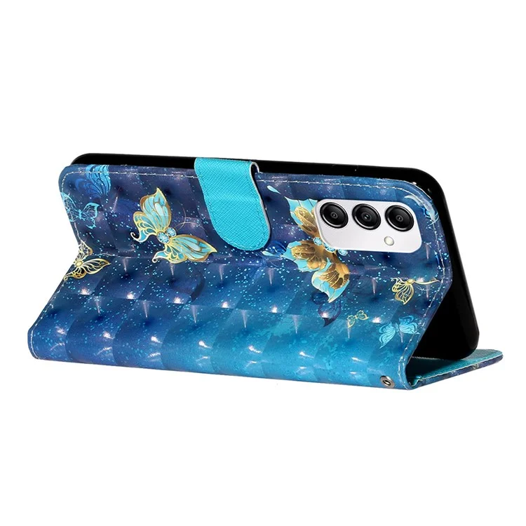 Estuche de Teléfono de Impresión de Patrones 3D Para Samsung Galaxy A14 5G, Flip Cover de Billetera de Cuero PU Anti-scratch - Mariposas de Oro Azul