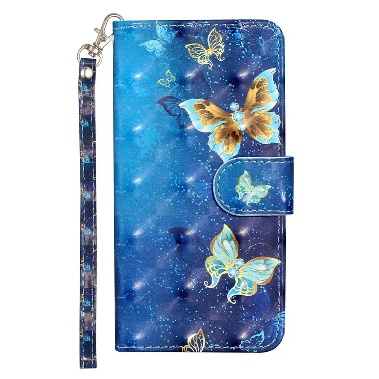 Estuche de Teléfono de Impresión de Patrones 3D Para Samsung Galaxy A14 5G, Flip Cover de Billetera de Cuero PU Anti-scratch - Mariposas de Oro Azul