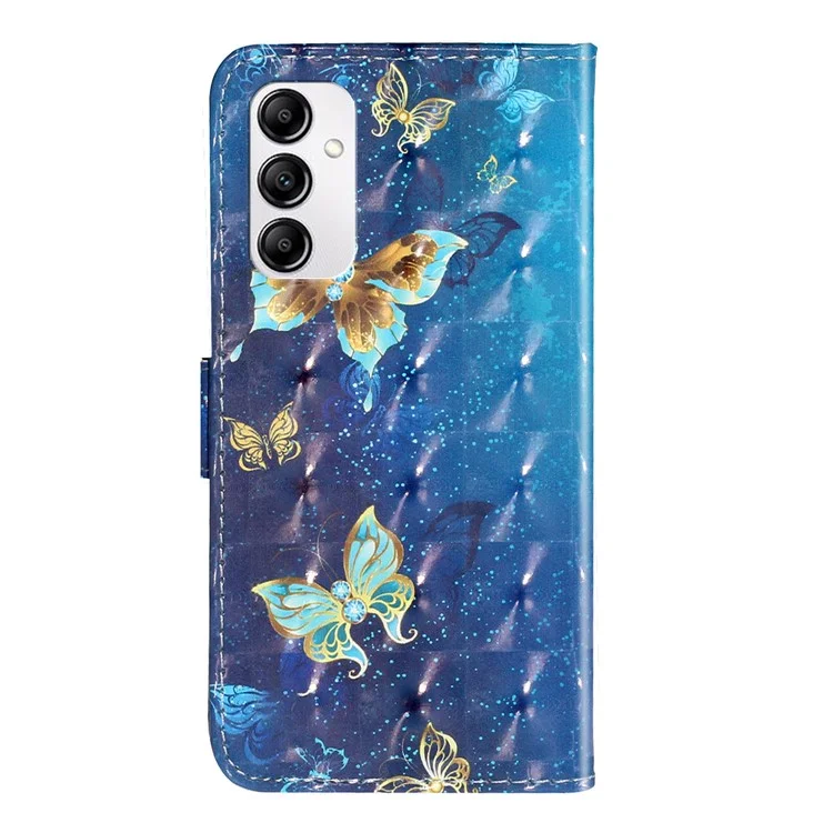 Estuche de Teléfono de Impresión de Patrones 3D Para Samsung Galaxy A14 5G, Flip Cover de Billetera de Cuero PU Anti-scratch - Mariposas de Oro Azul