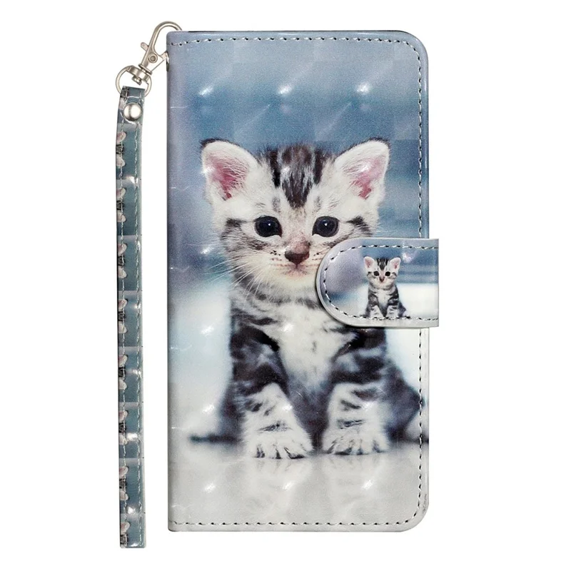 3D Pattern Printing Phone Case For Samsung Galaxy A14 5G, Anti-scratch PU Leather Wallet Flip Cover Stand with Strap -  Cat