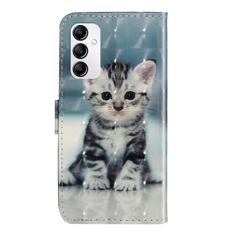 3D Pattern Printing Phone Case For Samsung Galaxy A14 5G, Anti-scratch PU Leather Wallet Flip Cover Stand with Strap -  Cat