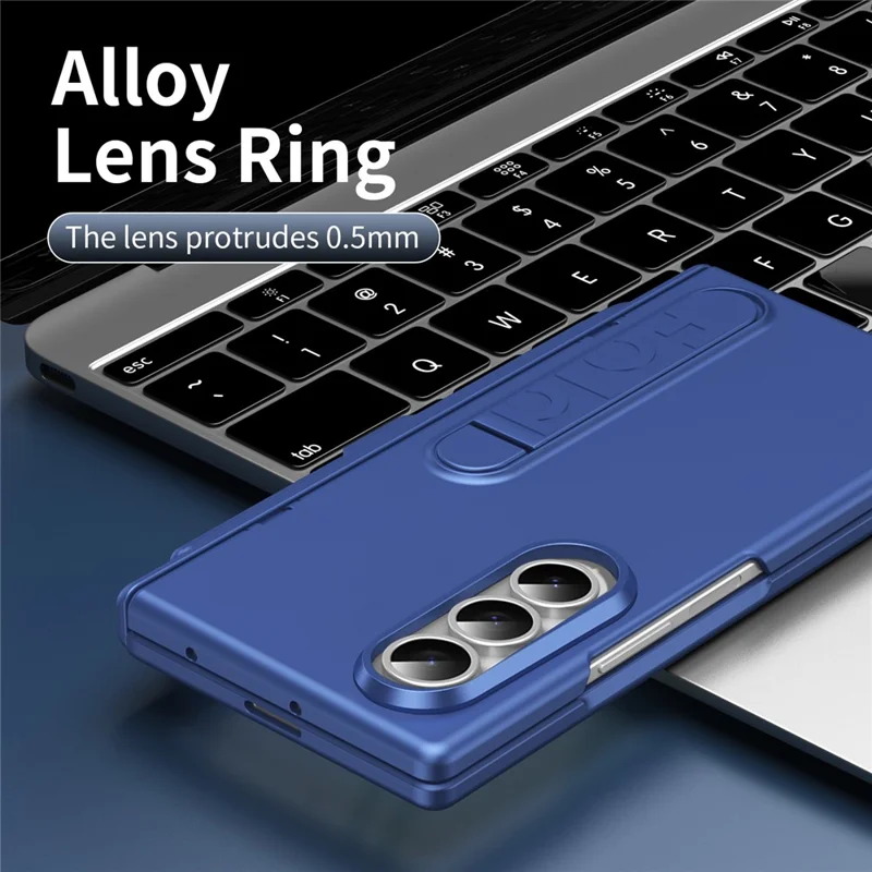 Für Samsung Galaxy Z Fold3 5G Hülle Ständer Harte PC-Telefonabdeckung mit gehärtetem Glasfilm / Stylus / Stiftschlitz - Saphir