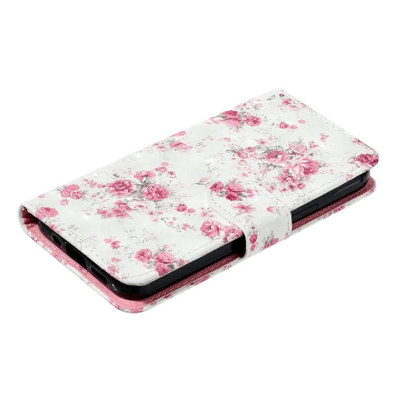 For Samsung Galaxy S23 PU Leather Wallet Flip Cover Stand Feature 3D Pattern Printing Magnetic Closure Phone Case with Strap - Roses